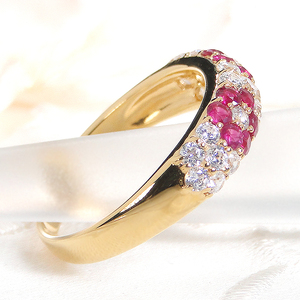 指輪 K18YG イエローゴールド ダイヤモンド 0.5ct ルビー レディース リング フラワー 花 パヴェ 月甲丸【f236-k18yg-ru】 ALPAZ099