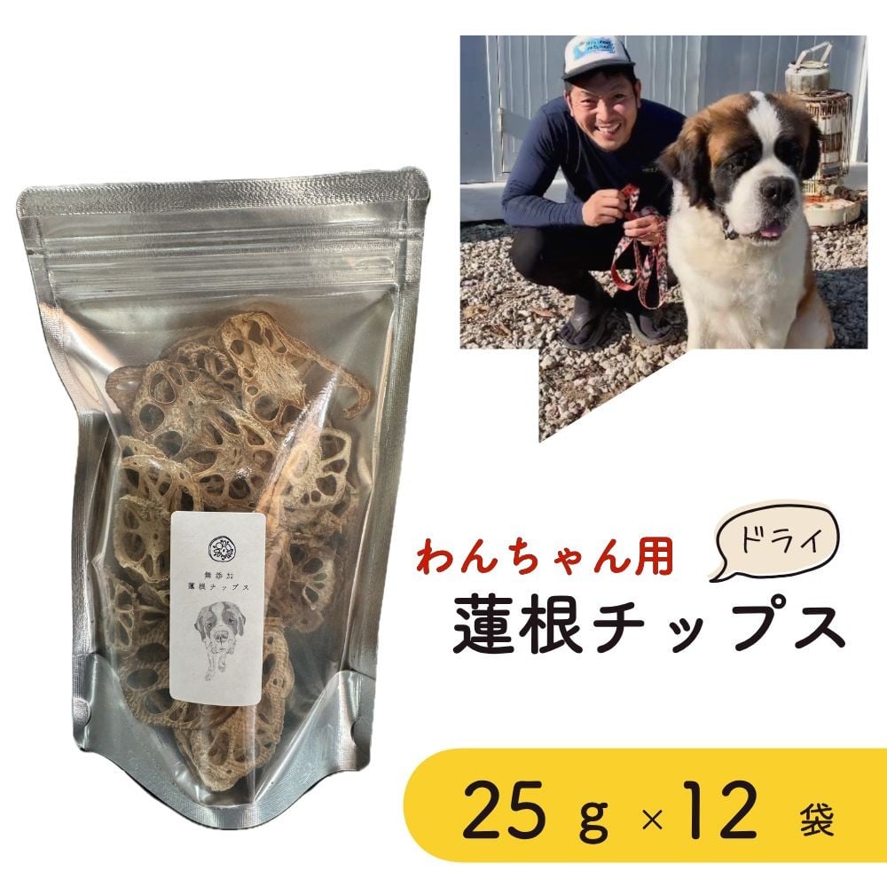 
            無添加・無塩　わんちゃん用乾燥蓮根チップス２５g　１２袋セット
          