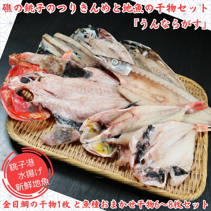 【ふるさと納税】 礁のつりきんめの干物と銚子の地魚干物セット「うんならがす」金目鯛の干物1枚と魚種おまかせ干物6〜8枚セット 無添加 地魚 個包装 詰め合わせ つりきんめ 金目鯛 きんめだい きんめ ほうぼう かます のどぐろ あじ さば いわし 等 鯵 鯖 鰯 千葉県 銚子市