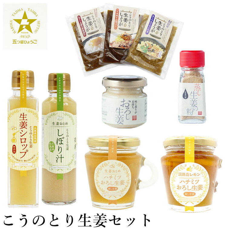 【ふるさと納税】こうのとり生姜セット 9種入り / 刻み生姜の醤油漬け・炊き込みご飯の素・生姜焼きのタレ・生姜シロップ・生姜絞り汁・はちみつおろし生姜・はちみつおろし生姜レモン・蒸し生姜の粉・おろし生姜 / 国産 兵庫県産 こうのとり生姜 ショウガオール しょうが