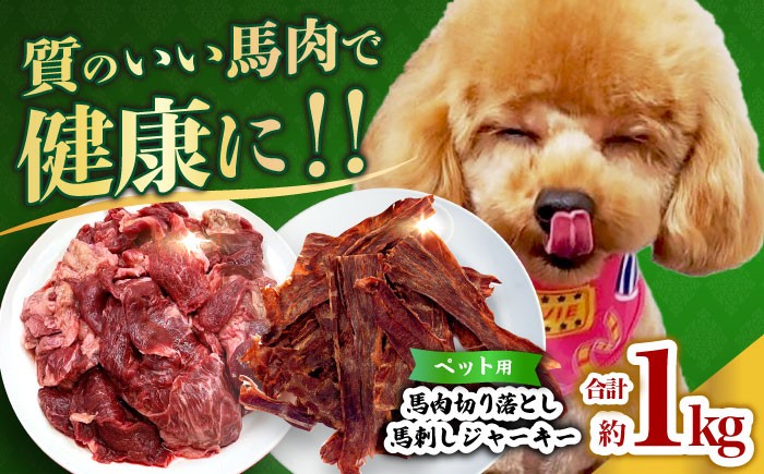 
            詰め合わせ 国内加工 ペット用 馬肉 切り落とし 1kg ペット用 馬刺しジャーキー 100g(50g×2) 【合同会社　長岡フーズ】 [ZFR065]
          