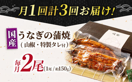【3回定期便】国産上うなぎ蒲焼 2尾 約150g×2パック  [AVBH011]鰻 定期便