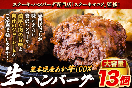 ステーキマニア監修 熊本県産 あか牛 100% 生ハンバーグ 140g×13個入り 合計1820g 《3月上旬-4月末頃出荷》熊本県産あか牛 バイキングベーカリー 冷凍 ハンバーグ 美味しいハンバーグ ジューシーハンバーグ 冷凍ハンバーグ おかずハンバーグ