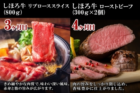 ■定期便■ 北海道 しほろ牛 冬の定期便 全5回 牛肉 サーロイン ステーキ リブロース 切り落とし ローストビーフ カルビ味付き 肉 牛 赤身肉 国産牛 肉 ビーフ 牛肉 冷凍 お惣菜 焼肉 頒布会