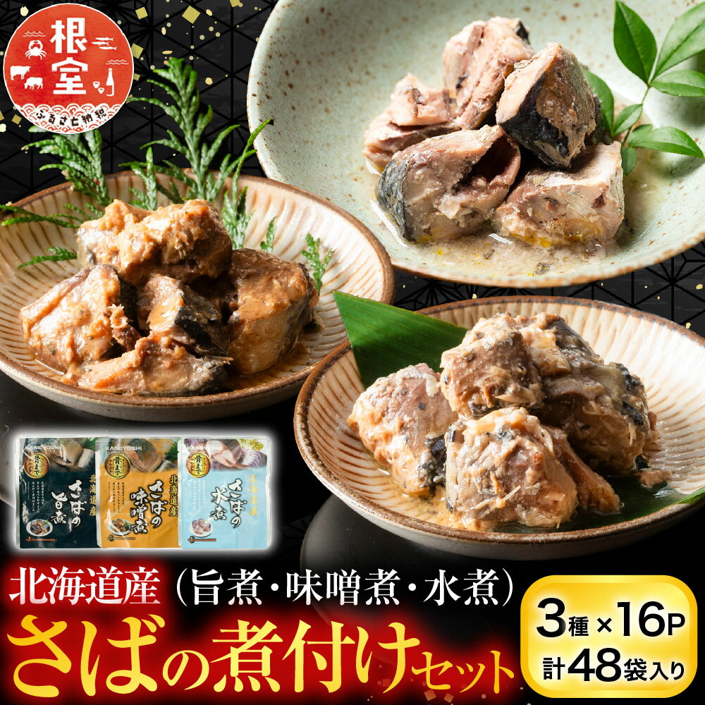 【ふるさと納税】 さば煮付けセット ( 3 種・各 16P ) 鯖 サバ 魚 さかな サカナ お取り寄せ グルメ 海鮮 サバ缶 さば缶 水煮 缶詰め 旨煮 味噌煮 おかず ご飯のお供 北海道 根室市 ふるさと納税 B-09057