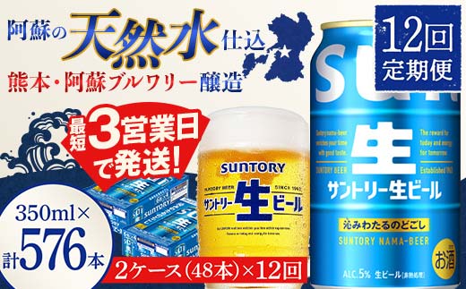 FK7-0292_ 【12回定期便】サントリー 生ビール トリプル生  350ml×2ケース(48缶) 熊本県 嘉島町 ビール サン生