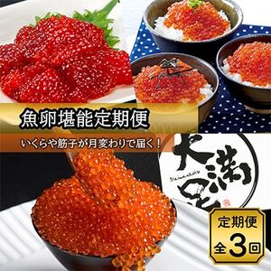 【毎月定期便】魚卵堪能便(鱒いくら・鮭いくら・紅鮭筋子)全3回_醤油漬 いくら 鱒卵 鮭卵 鱒 鮭 紅鮭 魚卵 食べ比べ 小分け 冷凍 いくら イクラ いくら醤油漬け イクラ醤油漬け いくら醤油漬 イクラ醤油漬 醤油漬け 醤油 海鮮丼 イクラ丼 いくら丼 小分け 筋子 すじこ 紅鮭 紅鮭筋子 紅鮭すじこ 紅鮭醤油すじこ 紅鮭醤油筋子 ひと口 カット セット 定期便_【配送不可地域：離島】【4004213】