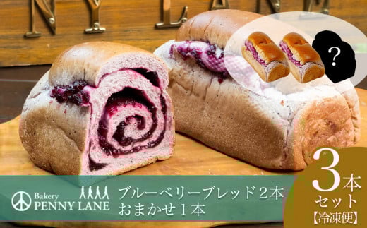 ペニーレインのブルーベリーブレッド2 本＋ おまかせ 1本セット【 パン パン屋 茨城県 つくば市 ブルーベリー 冷凍パン お取り寄せ ベーカリー グルメ プレゼント 冷凍便 詰め合わせ セット 】