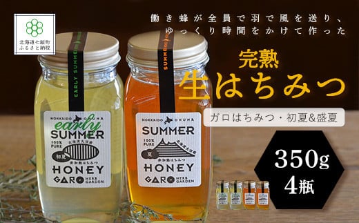完熟生はちみつ ガロはちみつ・初夏(アカシア)&盛夏 各350g 大容量 食べ比べ4瓶セット ふるさと納税 人気 おすすめ ランキング はちみつ ガロはちみつ 盛夏 初夏 スローフード 北海道 七飯町 送料無料 NAAB007