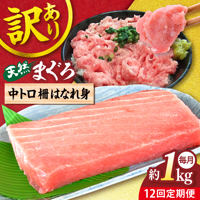 【全12回定期便】【訳あり】天然 まぐろ 中トロ はなれ身（約1kg）【横須賀商工会議所 おもてなしギフト事務局（本まぐろ直売所）】 [AKAK064]