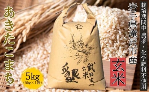 武田家のお米 墾 あきたこまち 玄米 5kg 農薬 化学肥料 ：栽培期間中 不使用 【米農家 仁左ェ門】 米 こめ コメ ご飯 ごはん ライス おにぎり 弁当 お弁当 単一原料米 5キロ ５kg 5ｋｇ 1袋 お取り寄せ 産地直送 農家直送 国産 岩手県産 オススメ おすすめ 人気