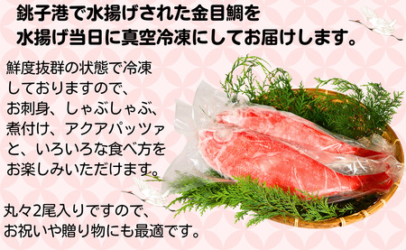 冷凍 金目鯛 2尾 合計約1kg 銚子つりきんめ 鶴の恩返しシリーズ 銚子 つりきんめ 金目鯛 きんめだい キンメダイ 金目 きんめ キンメ 鯛 たい タイ 真空冷凍 鮮度抜群 お取り寄せ 贈り物 グ