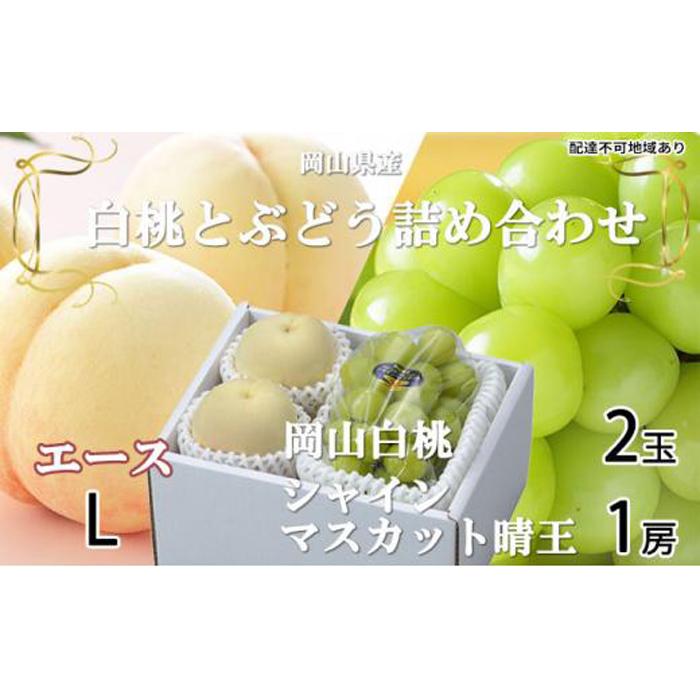 【ふるさと納税】桃 ぶどう 2025年 先行予約 岡山 白桃 エース 2玉×約200g（Lサイズ、早生種・中生種） シャイン マスカット 晴王 1房約400g 詰め合わせ 岡山県産 フルーツ | フルーツ 果物 くだもの 食品 人気 おすすめ