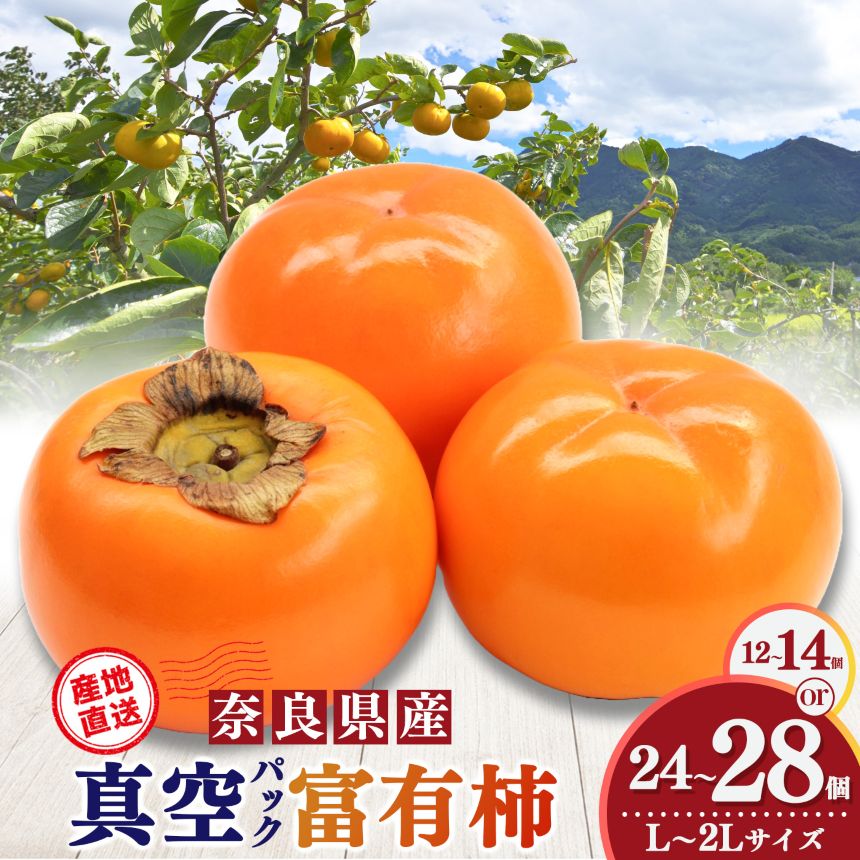 【ふるさと納税】 柿 貯蔵 富有柿 L～2L サイズ 【選べる内容量】 12 個 ～ 14 個 or 24 個 ～ 28 個 |お年賀 フルーツ くだもの 果物 柿 かき カキ 富有柿 | 奈良県 五條市