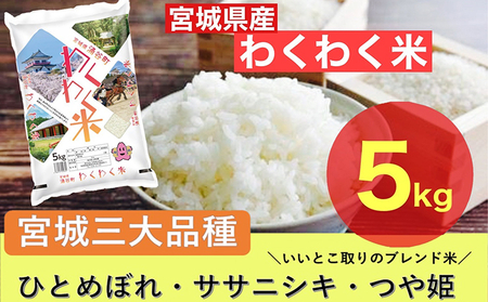 【ふるさと納税】宮城県産三大銘柄いいとこ取りブレンド米 わくわく米 5kg×1袋入 計5kg ◆｜ お米 精米 白米 ひとめぼれ ササニシキ つや姫 宮城県産 三大銘柄【araseki001】