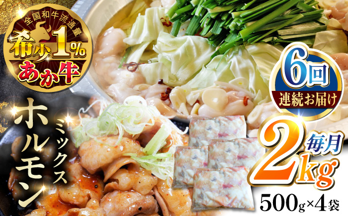 
            【全6回定期便】熊本和牛あか牛ホルモン 2kg 【有限会社 三協畜産】 [YCG177]
          