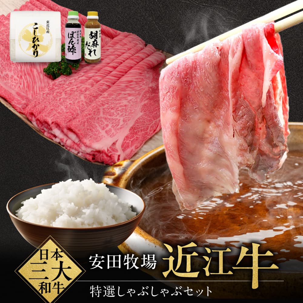 【ふるさと納税】 しゃぶしゃぶセット（すき焼き用特選肉、ポン酢、ごまだれ、お米） ブランド牛 牛肉 高級 人気 国産 楽天 寄付 返礼品 お歳暮 ギフト プレゼント お祝い 贈り物 ふるさと納税 近江 東近江 D-B11 安田牧場
