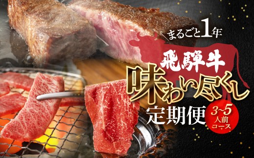 【定期便 12回】飛騨牛まるごと1年味わい尽くし定期便（3～5人前）菊の井 牛肉 牛 飛騨 ブランド牛 国産 ともさんかく もも モモ 赤身 霜降り 高級 ステーキ【冷凍】