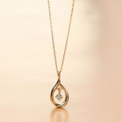 ふるさと納税 大津市 【10金イエローゴールド ダイヤモンドネックレス】揺れる一粒ダイヤ0.033ct ドロップペンダント