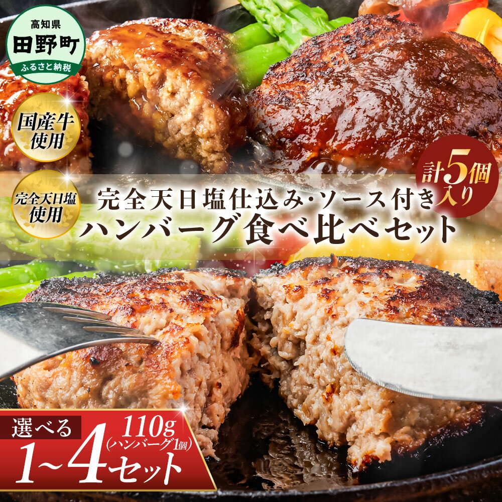 【ふるさと納税】食べ比べ！完全天日塩仕込みハンバーグ3種各1~4個セット 田野屋青蜂 白鯆 完全天日塩 特製デミグラス 黄金しょうがソース付き 肉 お肉 おかず 惣菜 ジューシー おいしい 洋食 お取り寄せ 冷凍 配送 高知県 田野町 ふるさとのうぜい 故郷納税 返礼品