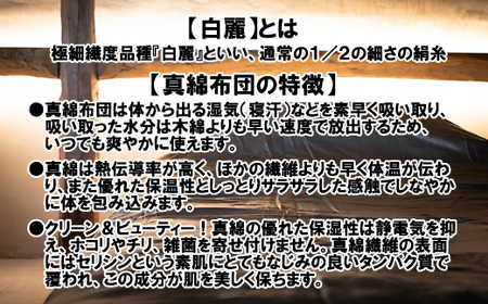 《特別品種【白麗】》【最高級掛け布団】国産真綿ふとん (中綿：国産100％)　掛け布団 掛けふとん 布団 ふとん フトン 国産絹 絹 シルク 中綿：国産絹１００％　