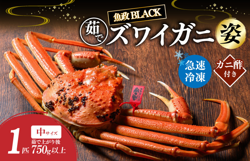 
                  【蟹の匠 魚政】魚政BLACK 茹でズワイガニ〈急速冷凍〉中サイズ 1杯【姿のまま】カニ酢付き＜冷凍＞ 松葉がに 松葉蟹 越前蟹 ズワイガニ 姿 ボイル 茹で　UO01327
                
