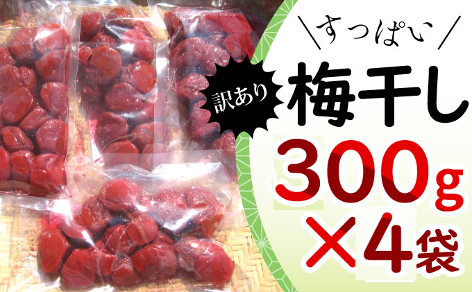 若狭のすっぱい梅干し 訳あり品  (300gを4袋、合計1200g) 紅映梅 シソ漬け 発酵食品 べにさし 加工食品 ご飯のお供 つぶれ梅