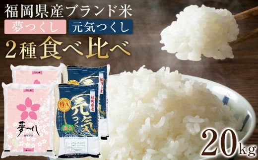 【先行予約】＜令和7年産＞福岡県産米食べ比べ 白米セット「夢つくし」「元気つくし」2種類　計20kg 【米 ブランド米 ブランド 白米 元気つくし 夢つくし 令和7年産 家庭用  お取り寄せ お土産 福岡県産 取り寄せ グルメ 福岡県 筑前町 CE032】
