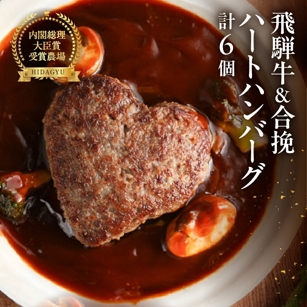 【ふるさと納税】【母の日】飛騨牛 ハートハンバーグ・合挽ハートハンバーグセット（各3個・計6個） 【冷凍】 バレンタイン ブランド牛 贈り物 和牛 ハンバーグ 20000円 岐阜県