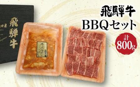 飛騨牛 BBQセット 800g （ カルビ 400g ＆ 飛騨産和牛味付けホルモン 400g ）| ホルモン バラ肉 牛肉 焼肉 和牛 ブランド牛 雌牛 牝牛 バーベキュー キャンプ 飛騨高山 肉の朝日屋 JX002