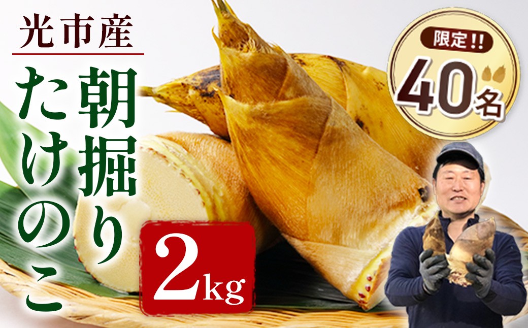 
                  たけのこ 朝掘り 2kg 【先行予約】2027年4月順次発送 筍 タケノコ 国産 野菜 旬 新鮮 採りたて 煮物 味噌汁 炊き込みご飯 山口県 光市 室積たけのこ園 AW0101
                