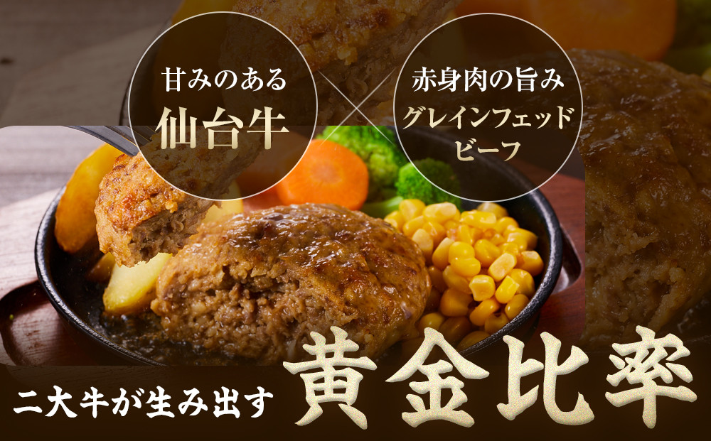 仙台牛×グレインフェッドビーフ　黄金比率ハンバーグ　150ｇ2個セット　ハンバーグソース付き