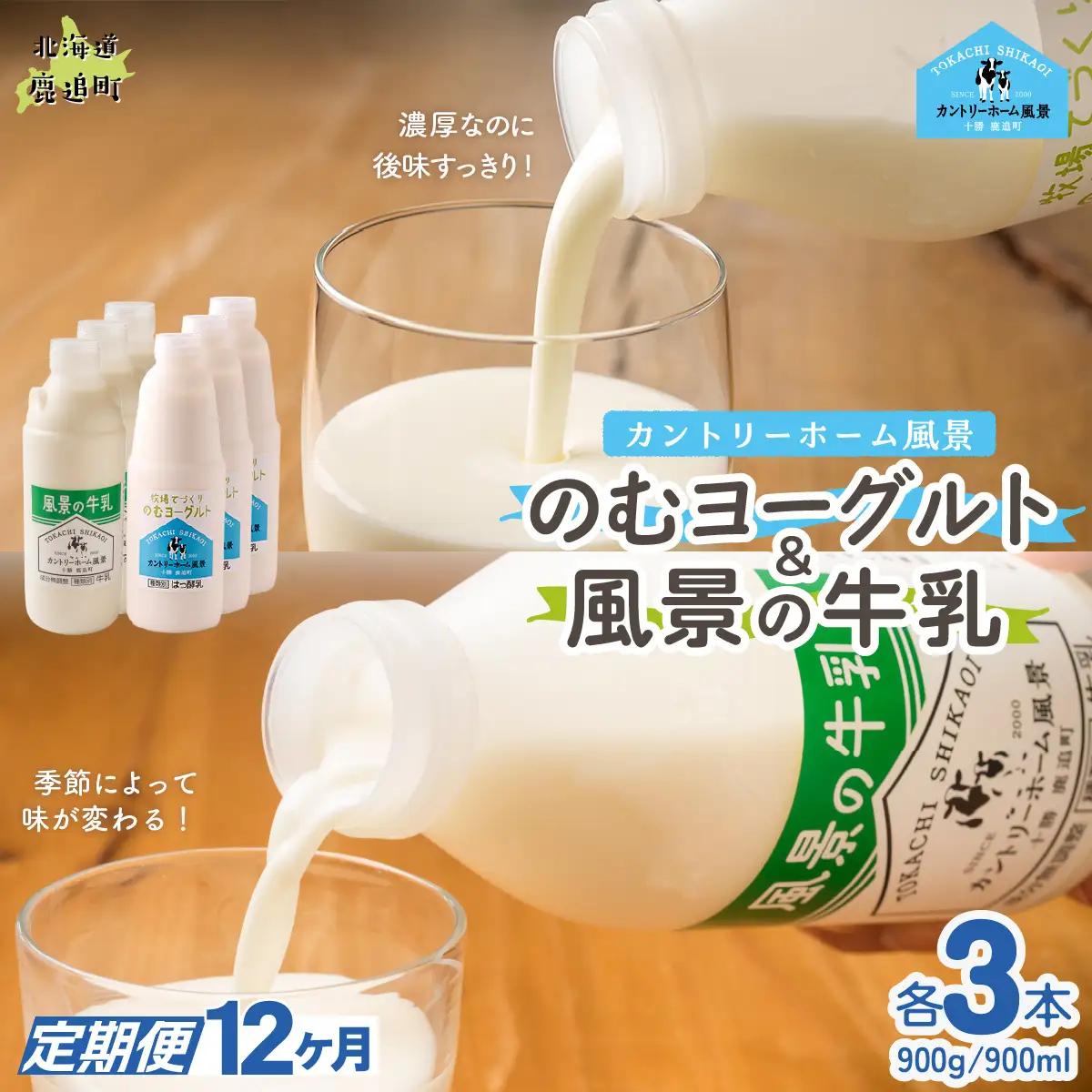 【定期12ヶ月】のむヨーグルト900g 風景の牛乳900ml 各3本 SKB102
