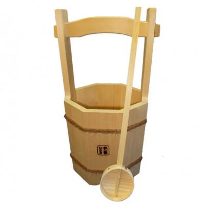 ふるさと納税 上松町 【池田木材】天然木曽ひのき 八角手付き木桶+柄杓のセット