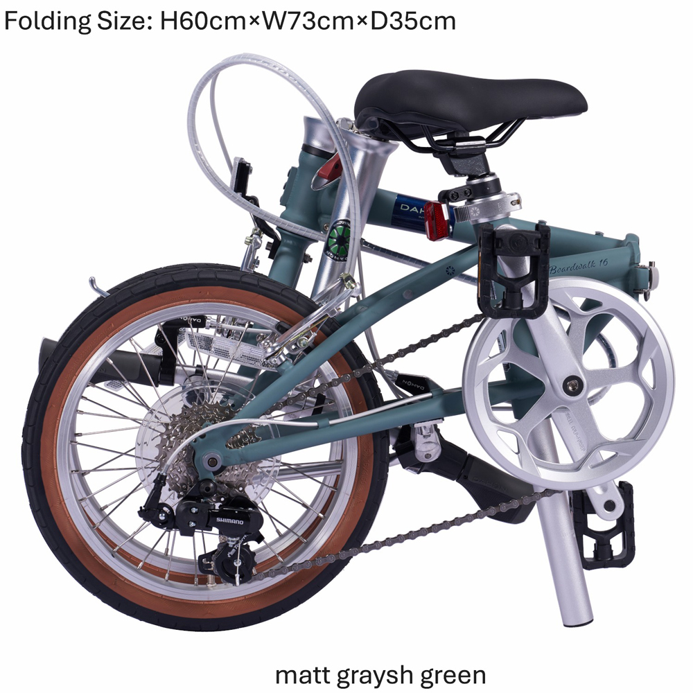 DAHON 折りたたみ自転車 Boardwalk【Matt Grayish Green マットグレイッシュグリーン】16インチ コンパクト SHIMANO7段変速 軽量　武田産業｜ 通勤 通学_イメー