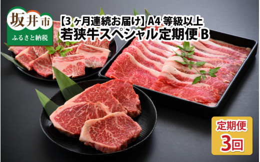 【3ヶ月連続お届け】 A4等級以上若狭牛スペシャル定期便 B [F-10701]