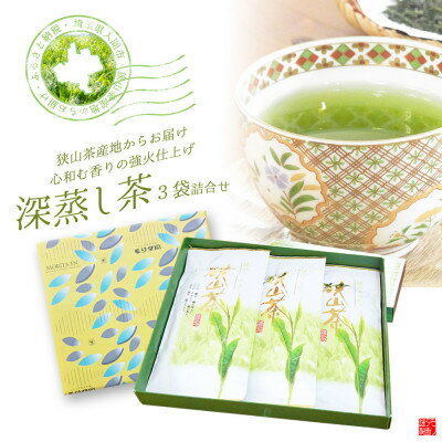 【ふるさと納税】深蒸し茶100g×3袋詰合せギフト　狭山茶産地からお届け　心和む香りの強火仕上げ【1517903】