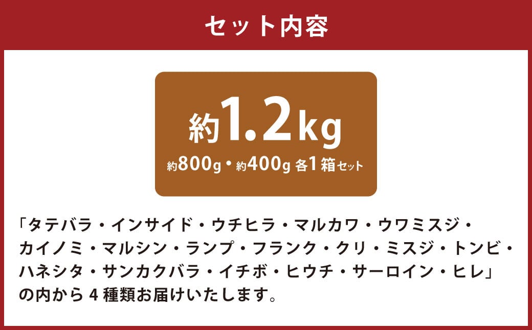 おおいた和牛 希少部位4種焼肉セット 約1.2kg（約800g・約400g 各1箱セット）