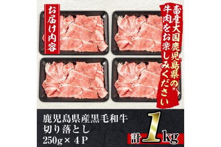 No.706 鹿児島県産黒毛和牛切り落とし(計1kg・250g×4P)国産 九州産 牛肉 黒毛和牛 和牛 お肉 切落し 切り落とし おかず すき焼き スキヤキ しゃぶしゃぶ 冷凍 小分け【アリラン飯店