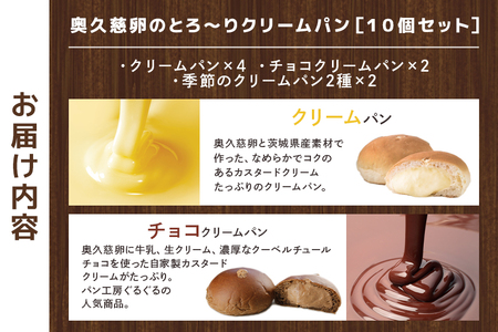 【パン工房ぐるぐる】奥久慈卵のとろ～りクリームパン　１０個セット