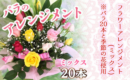 【敬老の日】バラのアレンジメント20本(ミックス)≪9月11日～15日お届け≫_17-3302-KG_(都城市) フラワーアレンジメント バラ20本と季節の花 カスミソウ ブルーファンタジア スイート