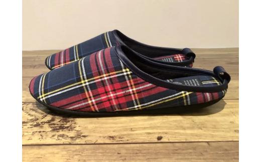 【播州織】コットンリネン ルームシューズ 【紺チェック：Mサイズ】 mulberry fabric （10-109）