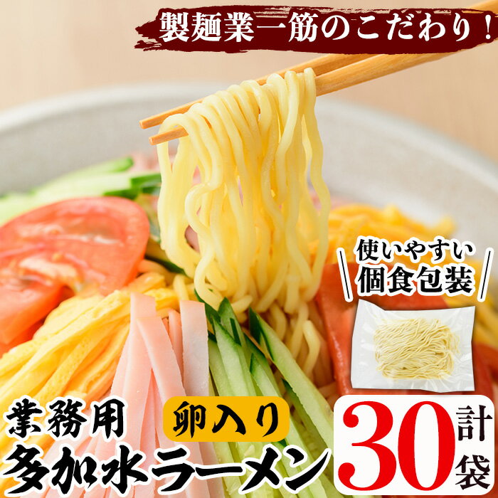 【ふるさと納税】業務用麺 卵入り多加水ラーメン(計30袋)ラーメン 拉麺 中華麺 冷やし中華 冷麺 つけ麺 つけめん 個食包装 個包装 小分け 冷凍 製麺 生麺【福永食品】akn005-07
