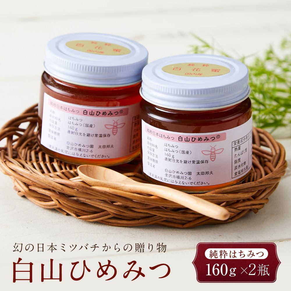 【ふるさと納税】幻の日本ミツバチからの贈り物　純粋はちみつ160g×2瓶　白山ひめみつ | ハニー はちみつ 蜂蜜 食品 人気 おすすめ 送料無料