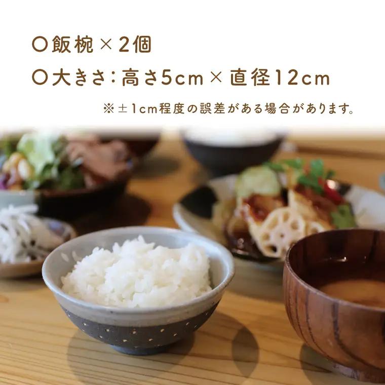 益子焼 飯碗ペア ドット柄 白地黒釉×黒地白釉 益子町 AS002-8