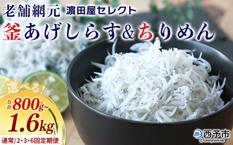
                  ＜老舗網元 濵田屋セレクト 釜あげしらす＆ちりめん (合計800g/合計1.6kg) 配送回数：1～6回＞ 選べる 定期便 釜揚げ シラス じゃこ 海鮮 海産物 丼 おにぎり 具材 ご飯 おつまみ おやつ 小魚 乾物 国産 マルヨシ水産 特産品 愛媛県 西予市【冷凍】
                