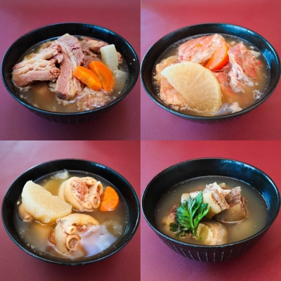 【沖縄の郷土料理】呉屋ストアー自慢の牛汁・軟骨ソーキ汁・てびち汁・やぎ汁 各1人前(計4人前)【配送不可地域：離島】【1678741】