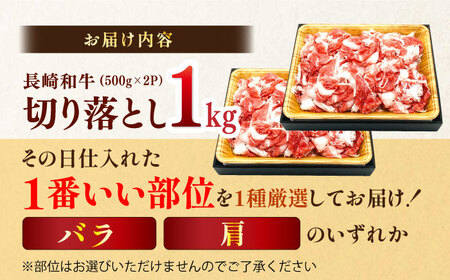 【A4～A5】長崎和牛切り落とし　1kg (500g×2P）(肩・バラいずれか)【株式会社MEAT PLUS】[MG03]