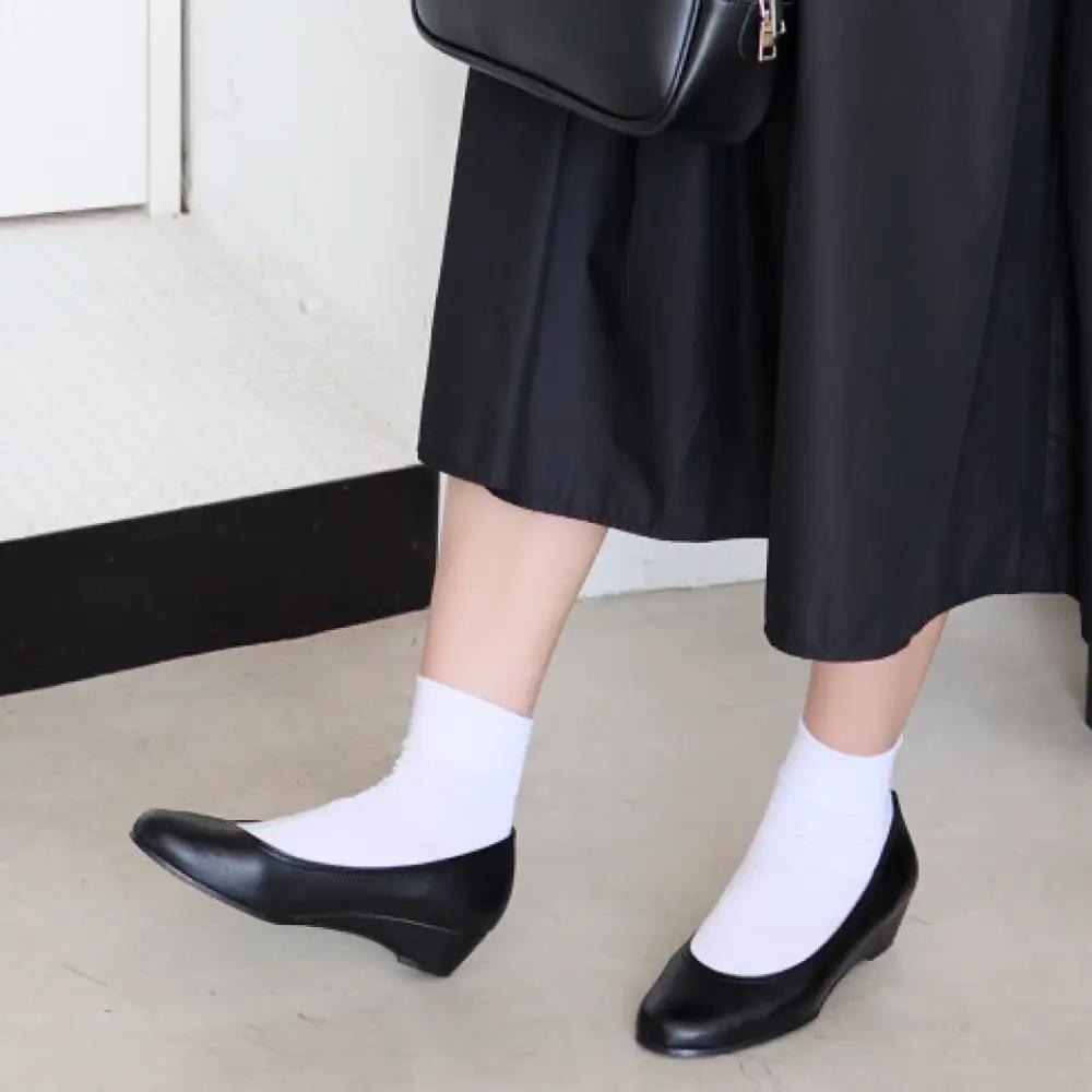 ウェッジプレーンパンプス｜ブラック SS(22.5cm) レディース パンプス 3.5cmヒール ウエッジソール 幅広 甲高 外反母趾 ゆったり幅 大人気 靴 お仕事靴