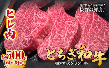 とちぎ和牛のヒレ肉 4～5枚 総量 約500g 【栃木県共通返礼品】| 和牛 ヒレ  栃木県 茂木町